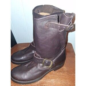 Frye Veronica Slouch combat Moto Biker brown  Boots  Leather Pull On Buckle 8 B